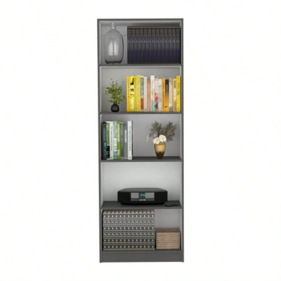 Vinton 4 - Tier Bookcase with Modern Storage Books and Decor, Matt Gray/ White