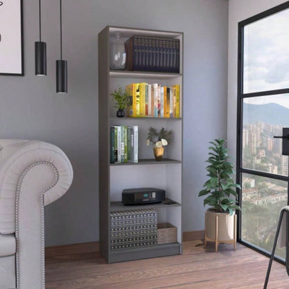 Vinton 4 - Tier Bookcase with Modern Storage Books and Decor, Matt Gray/ White