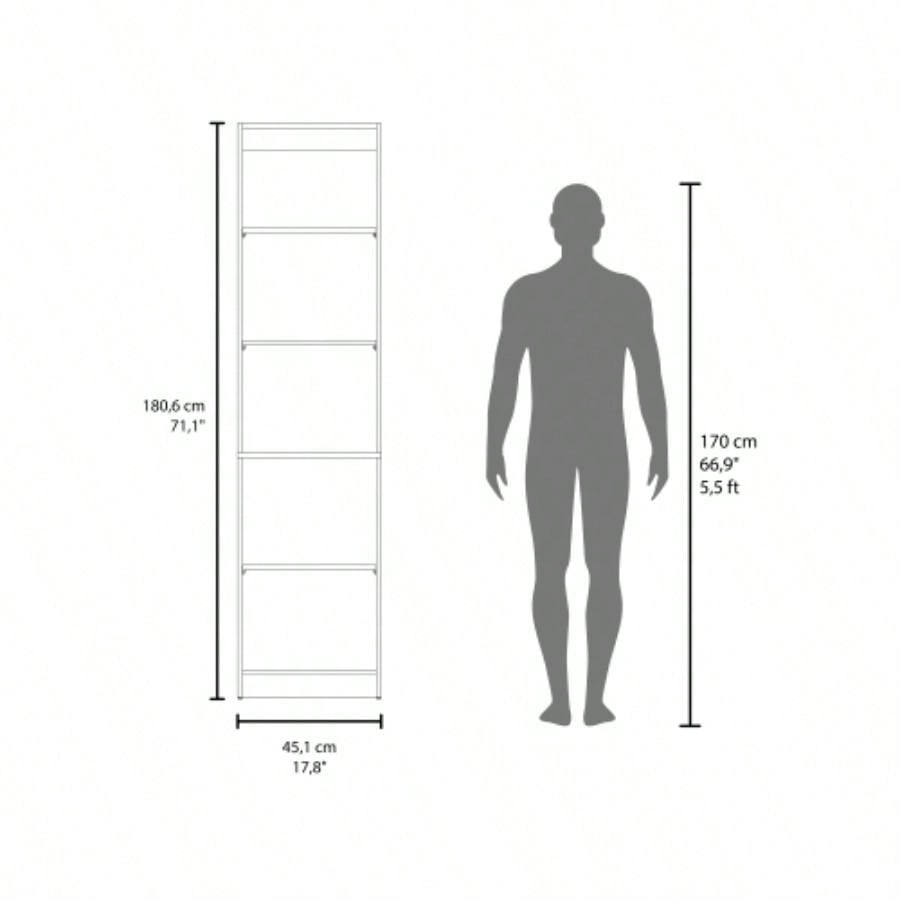 FM FURNITURE Balley Bookcase with Open Storage and 5 Shelves, Stained Walnut