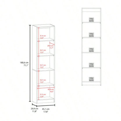 FM FURNITURE Balley Bookcase with Open Storage and 5 Shelves, Stained Walnut