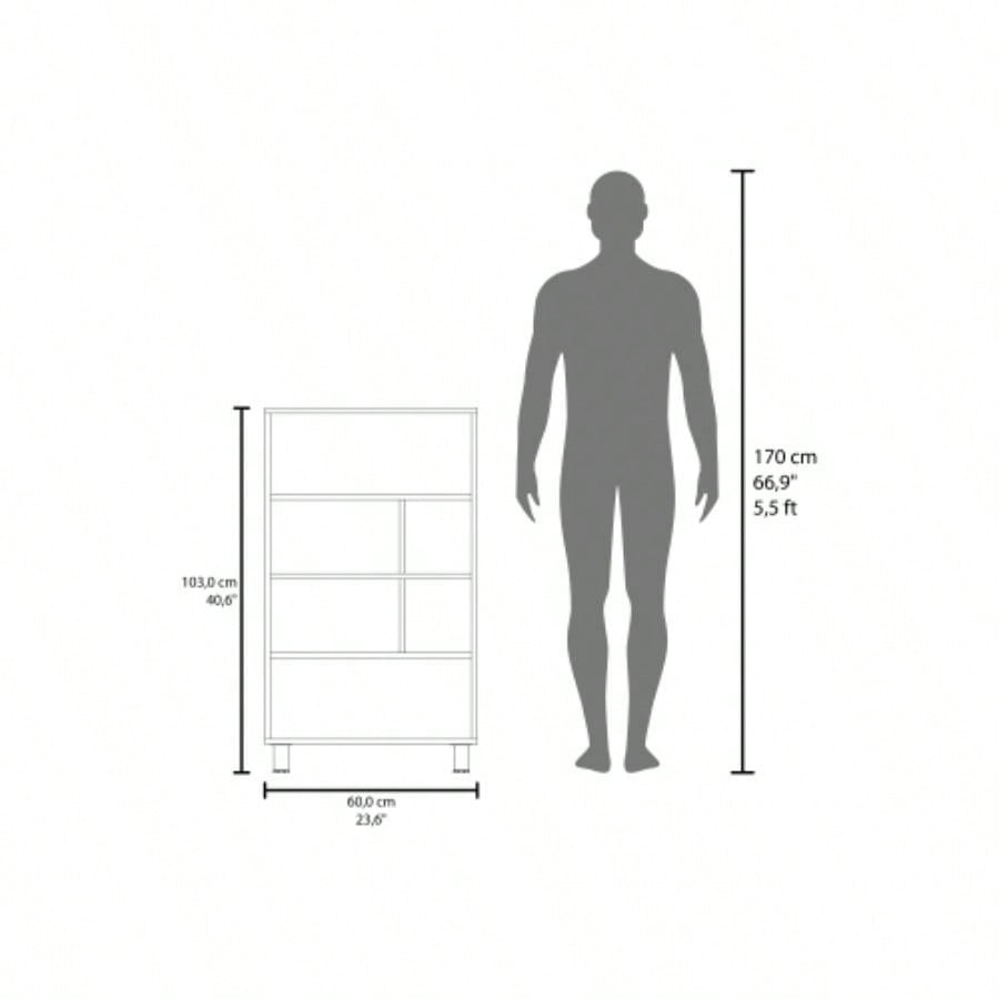 Charco Bookcase in Melamine with Six Shelves, White