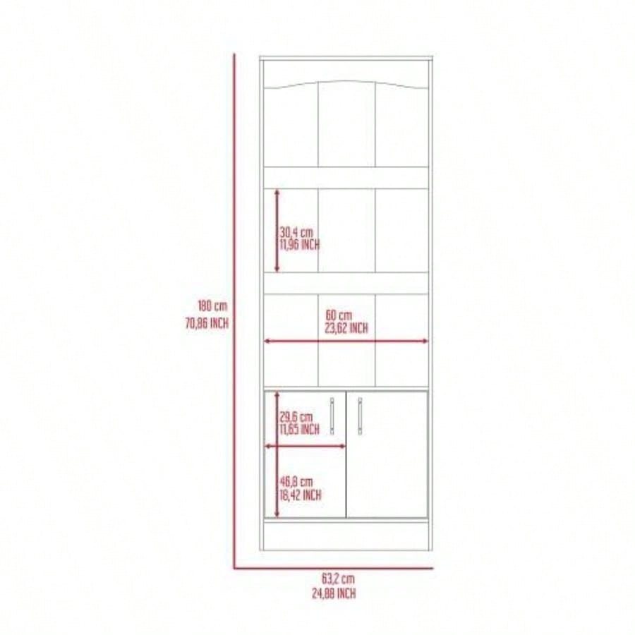 Durango Bookcase, Three Shelves, Double Door Cabinet