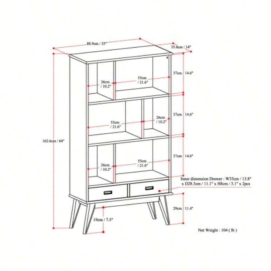 Draper - Mid Wide Bookcase and Storage Unit - Teak Brown