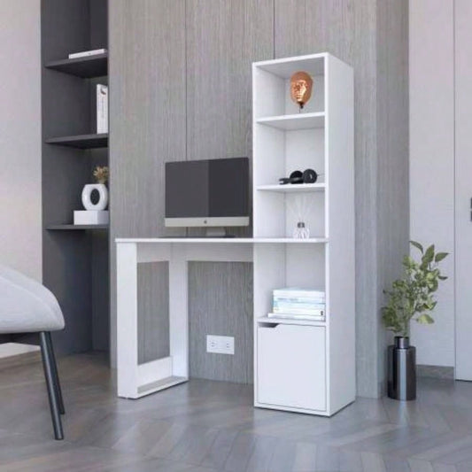 Anson Computer Desk with 4 - Tier Bookcase and 1 - Door Cabinet
