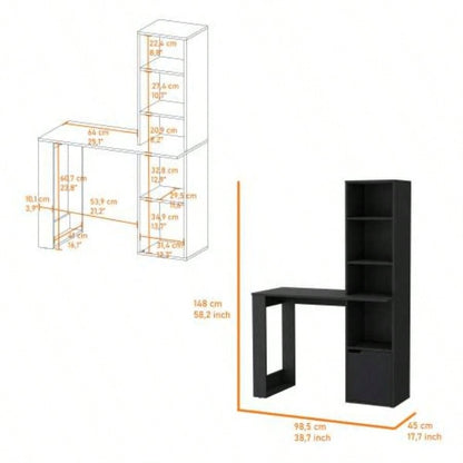 Anson Computer Desk with 4 - Tier Bookcase and 1 - Door Cabinet