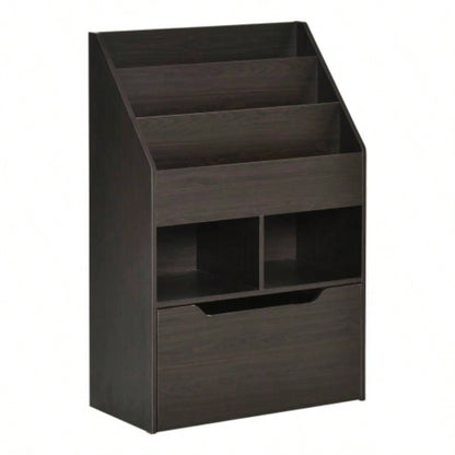 HOMCOM Kids Bookcase Multi - Shelf Rack Organizer with Storage Drawer Books, Playroom, Brown