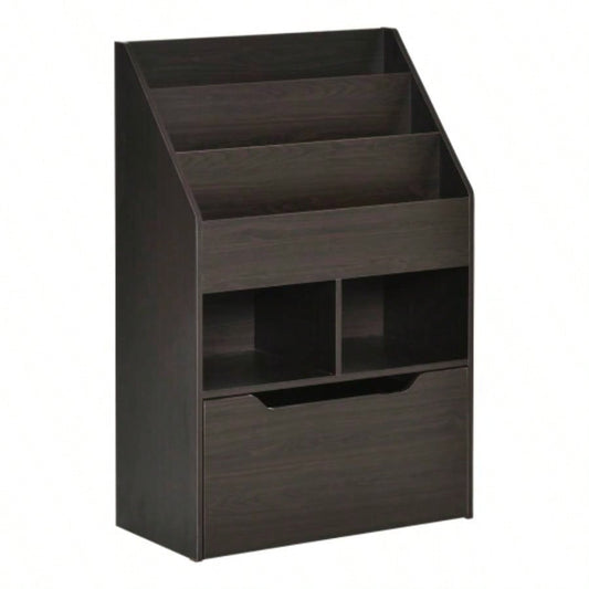 HOMCOM Kids Bookcase Multi - Shelf Rack Organizer with Storage Drawer Books, Playroom, Brown