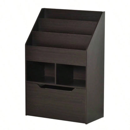HOMCOM Kids Bookcase Multi - Shelf Rack Organizer with Storage Drawer Books, Playroom, Brown