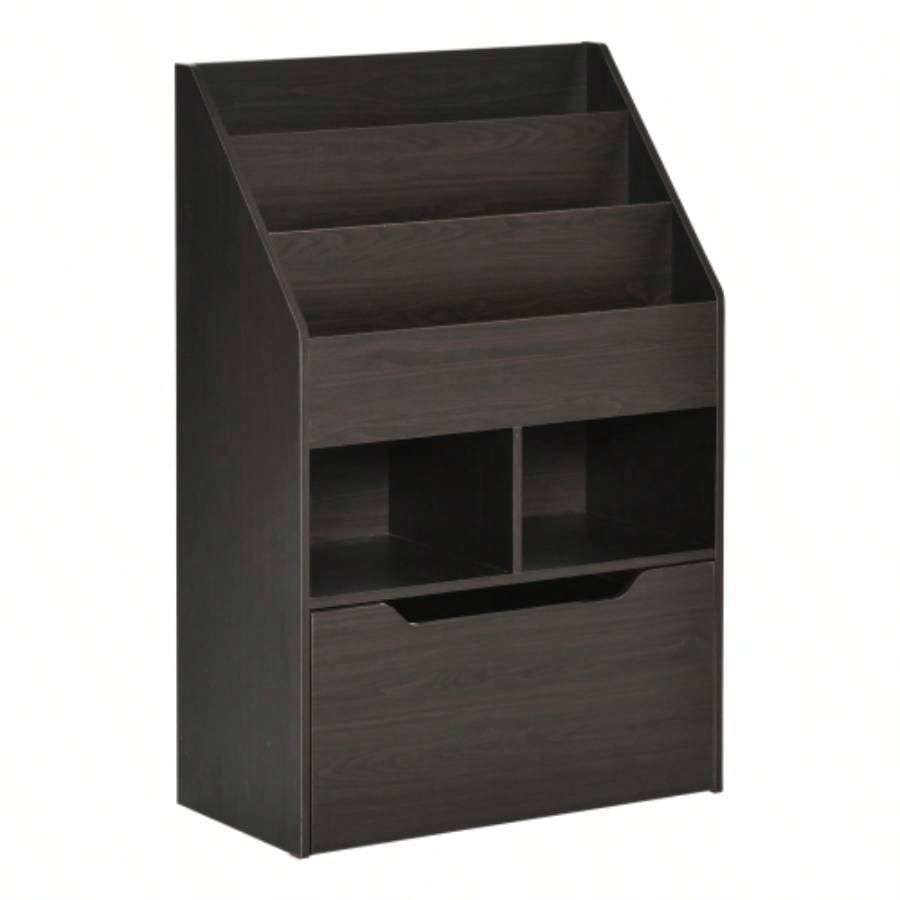 HOMCOM Kids Bookcase Multi - Shelf Rack Organizer with Storage Drawer Books, Playroom, Brown