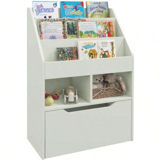 HOMCOM Kids Bookcase Multi - Shelf Rack Organizer with Storage Drawer Books, Playroom, Pale Green