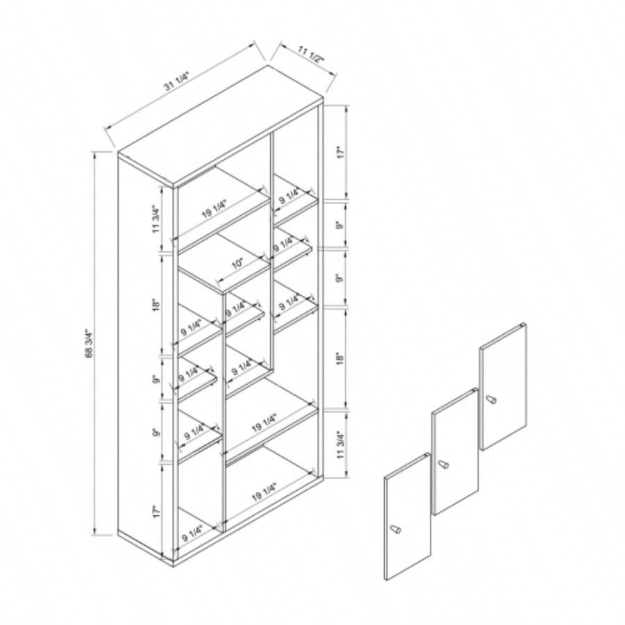 Bookcase Display Storage Cabinet, Multi Shelves Black Distressed