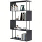 Modern S - Shaped 5 Tier Room Dividing Bookcase Wooden Storage Display Stand Shelf - Black