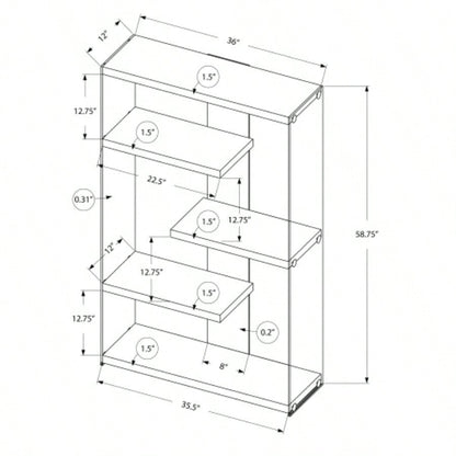 Bookshelf, Bookcase, Etagere, 5 Tier, 60h, Office, Bedroom, Glossy White Laminate, Tempered Glass, Contemporary, Modern