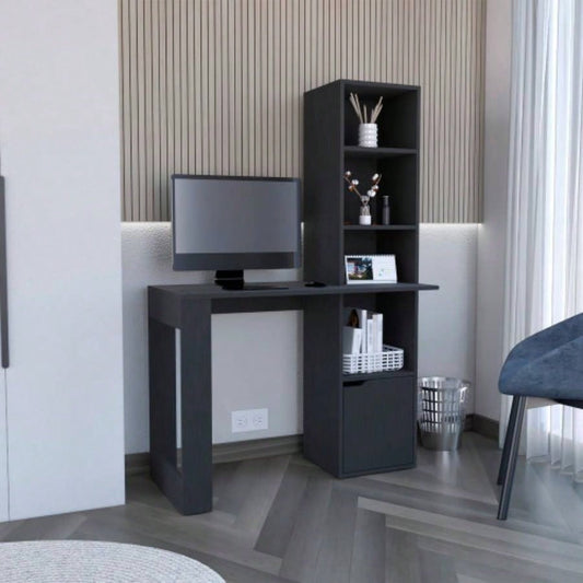 Office Desk Aragon with Four - Tier Bookcase and Lower Cabinet, Black Wengue