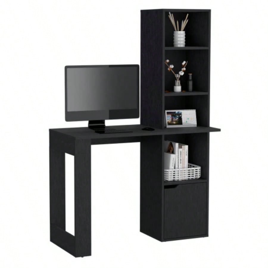 Office Desk Aragon with Four - Tier Bookcase and Lower Cabinet, Black Wengue