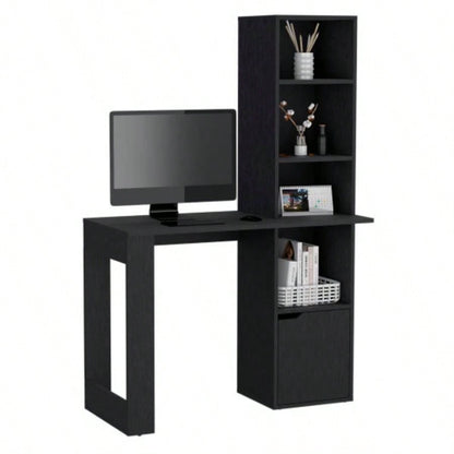 Office Desk Aragon with Four - Tier Bookcase and Lower Cabinet, Black Wengue