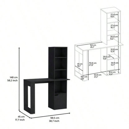 Office Desk Aragon with Four - Tier Bookcase and Lower Cabinet, Black Wengue