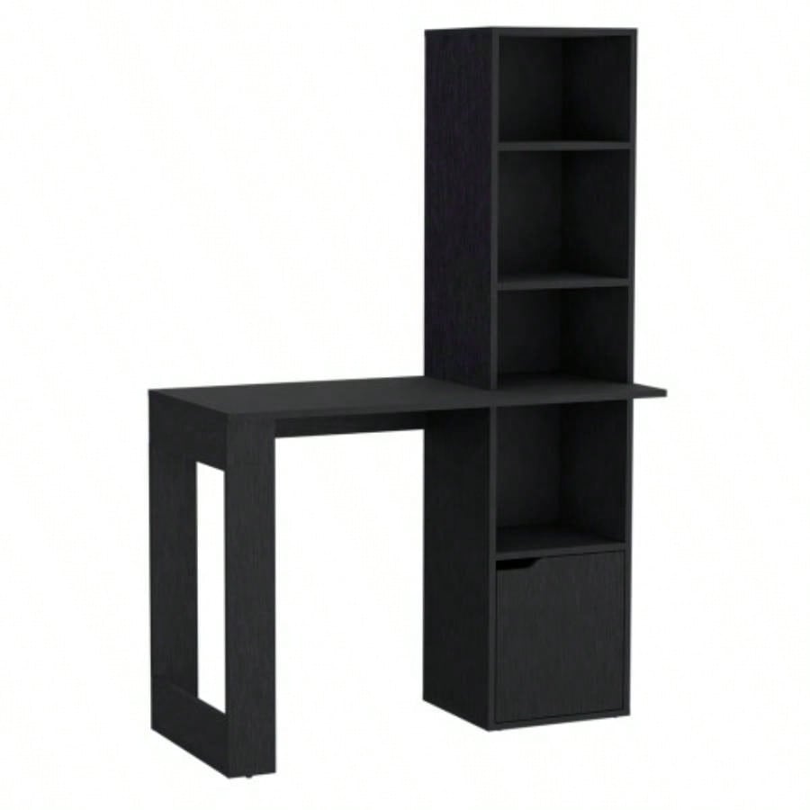 Office Desk Aragon with Four - Tier Bookcase and Lower Cabinet, Black Wengue
