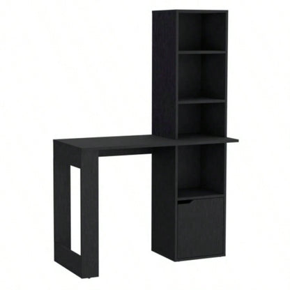 Office Desk Aragon with Four - Tier Bookcase and Lower Cabinet, Black Wengue