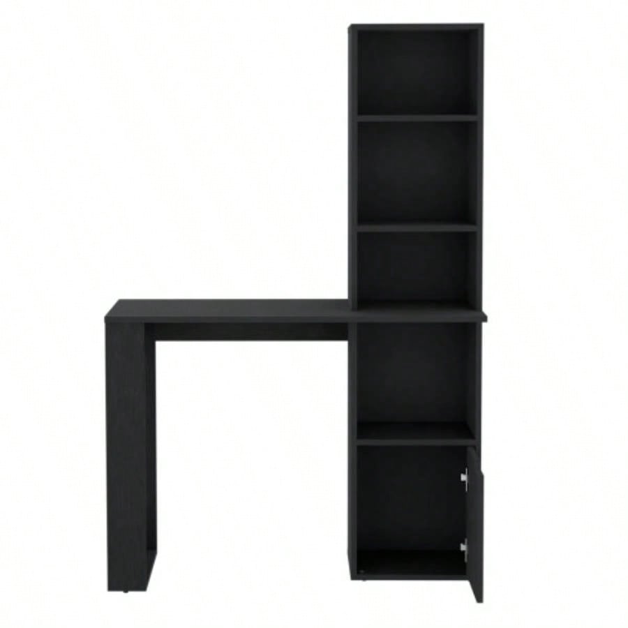 Office Desk Aragon with Four - Tier Bookcase and Lower Cabinet, Black Wengue