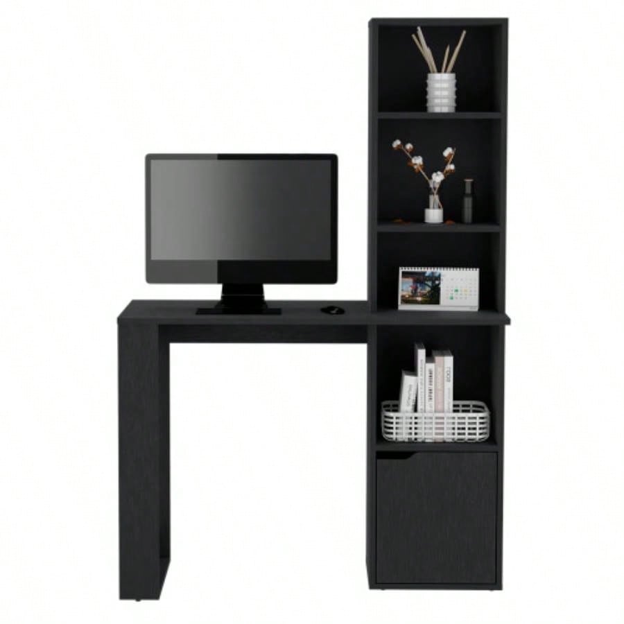 Office Desk Aragon with Four - Tier Bookcase and Lower Cabinet, Black Wengue