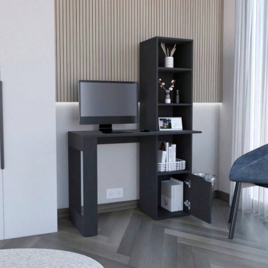 Office Desk Aragon with Four - Tier Bookcase and Lower Cabinet, Black Wengue