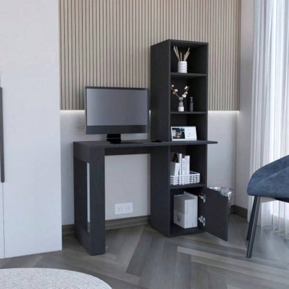 Office Desk Aragon with Four - Tier Bookcase and Lower Cabinet, Black Wengue