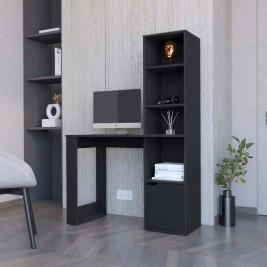 Peterson Computer Desk with 4 - Tier Bookcase and 1 - Door Cabinet Black