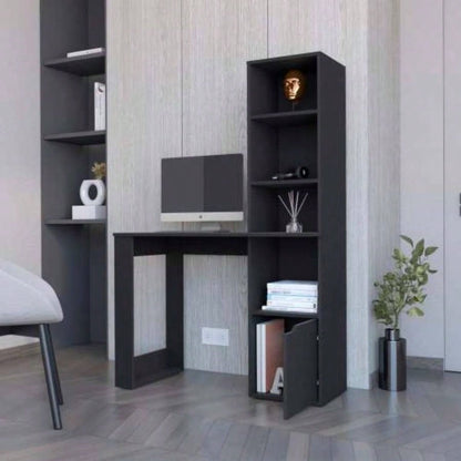 Peterson Computer Desk with 4 - Tier Bookcase and 1 - Door Cabinet Black