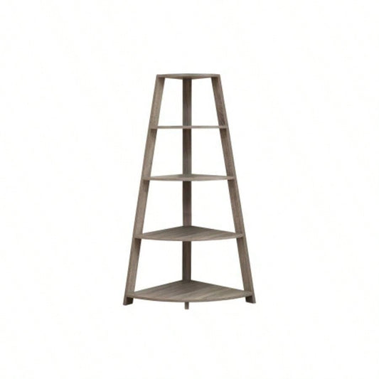 Bookshelf, Bookcase, Etagere, Corner, 4 Tier, 60h, Office, Bedroom, Brown Laminate, Contemporary, Modern