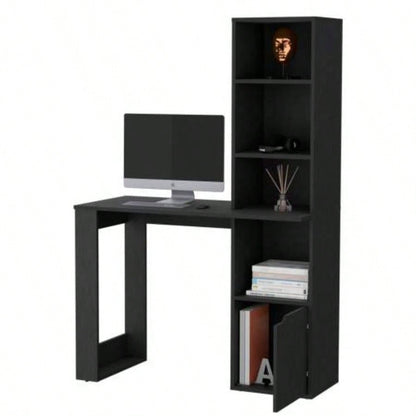 Peterson Computer Desk with 4 - Tier Bookcase and 1 - Door Cabinet Black