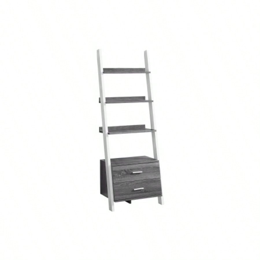 Bookshelf, Bookcase, Etagere, Ladder, 4 Tier, 69h, Office, Bedroom, And White Laminate, Contemporary, Modern