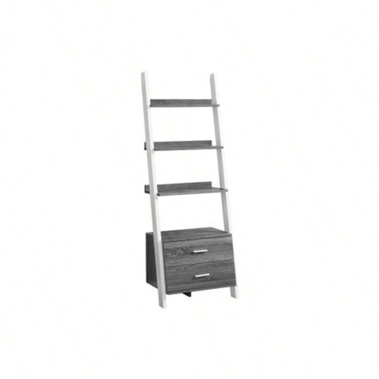 Bookshelf, Bookcase, Etagere, Ladder, 4 Tier, 69h, Office, Bedroom, And White Laminate, Contemporary, Modern