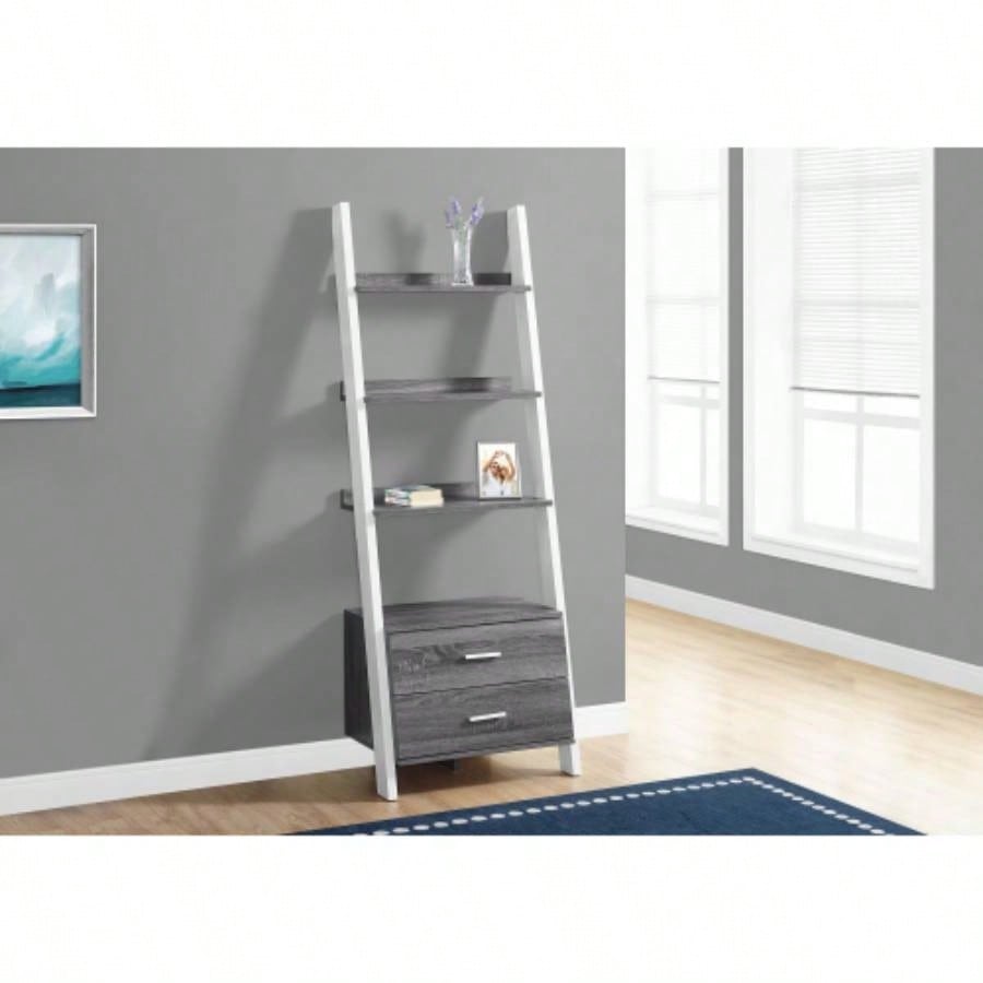 Bookshelf, Bookcase, Etagere, Ladder, 4 Tier, 69h, Office, Bedroom, And White Laminate, Contemporary, Modern