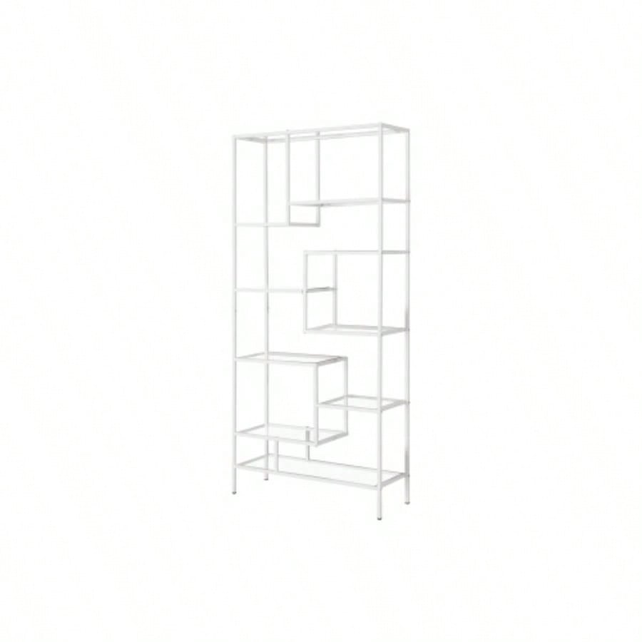 Bookshelf, Bookcase, Etagere, 72h, Office, Bedroom, Tempered Glass, White Metal, Contemporary, Modern