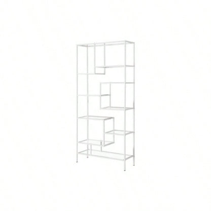 Bookshelf, Bookcase, Etagere, 72h, Office, Bedroom, Tempered Glass, White Metal, Contemporary, Modern