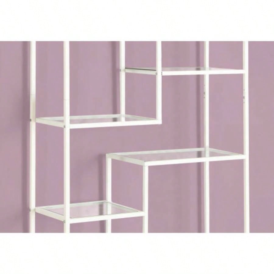 Bookshelf, Bookcase, Etagere, 72h, Office, Bedroom, Tempered Glass, White Metal, Contemporary, Modern