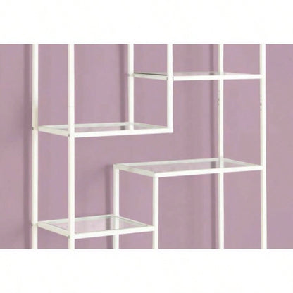 Bookshelf, Bookcase, Etagere, 72h, Office, Bedroom, Tempered Glass, White Metal, Contemporary, Modern