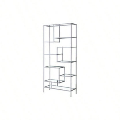 Bookshelf, Bookcase, Etagere, 72h, Office, Bedroom, Tempered Glass, Metal, Contemporary, Modern