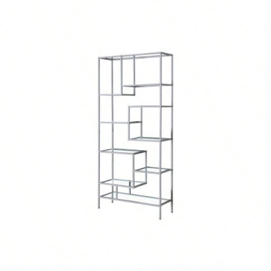 Bookshelf, Bookcase, Etagere, 72h, Office, Bedroom, Tempered Glass, Metal, Contemporary, Modern