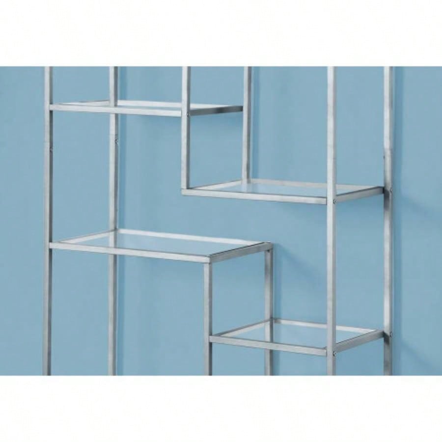 Bookshelf, Bookcase, Etagere, 72h, Office, Bedroom, Tempered Glass, Metal, Contemporary, Modern