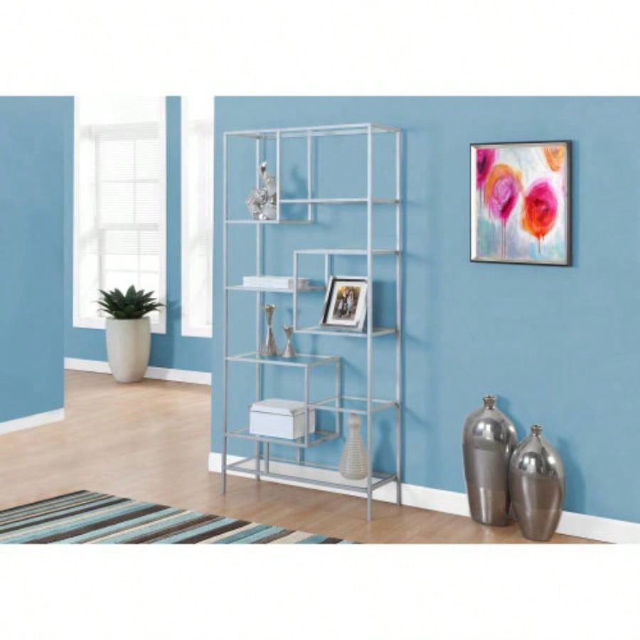 Bookshelf, Bookcase, Etagere, 72h, Office, Bedroom, Tempered Glass, Metal, Contemporary, Modern