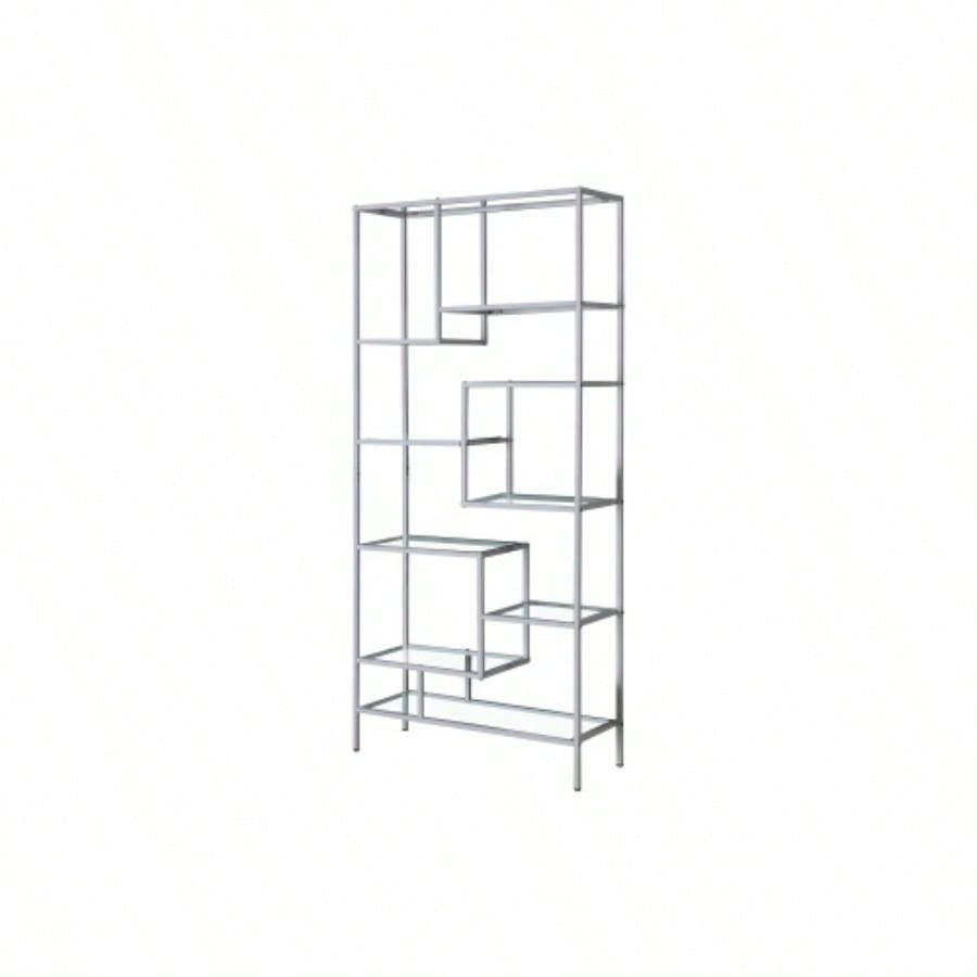 Bookshelf, Bookcase, Etagere, 72h, Office, Bedroom, Tempered Glass, Metal, Contemporary, Modern