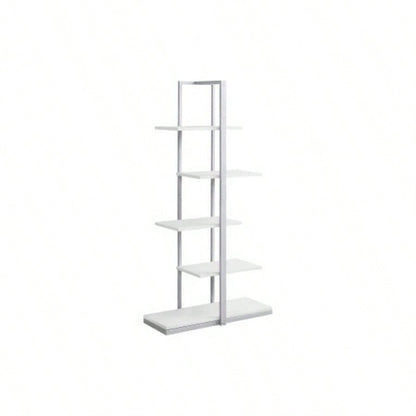 Bookshelf, Bookcase, Etagere, 5 Tier, 60h, Office, Bedroom, White Laminate, Metal, Contemporary, Modern