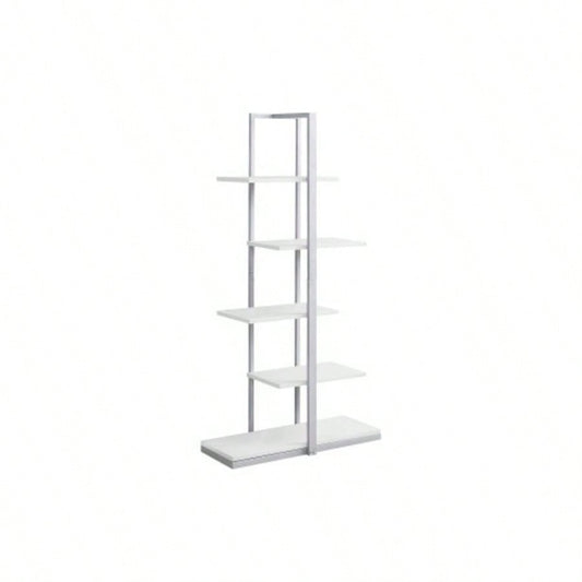 Bookshelf, Bookcase, Etagere, 5 Tier, 60h, Office, Bedroom, White Laminate, Metal, Contemporary, Modern