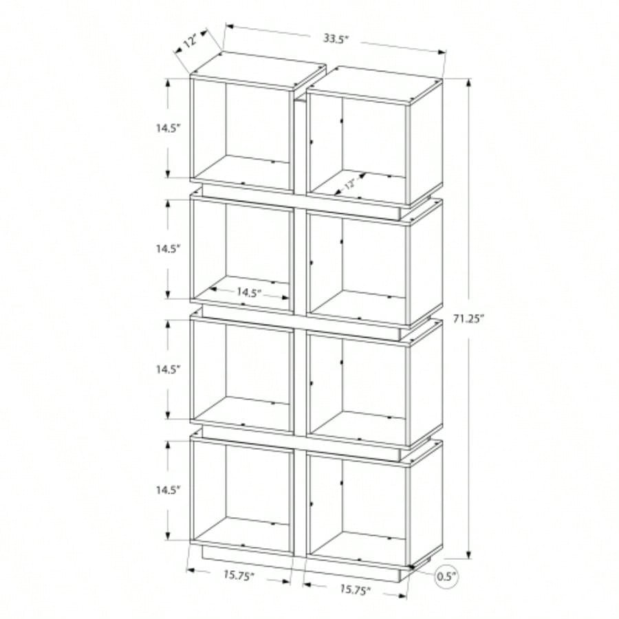 Bookshelf, Bookcase, Etagere, 5 Tier, 71h, Office, Bedroom, And White Laminate, Contemporary, Modern