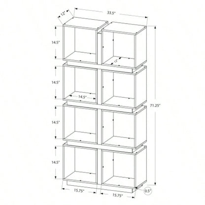 Bookshelf, Bookcase, Etagere, 5 Tier, 71h, Office, Bedroom, And White Laminate, Contemporary, Modern