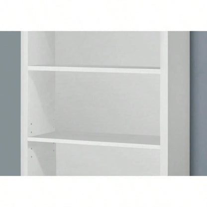 Bookshelf, Bookcase, Etagere, 5 Tier, 48h, Office, Bedroom, White Laminate, Contemporary, Modern