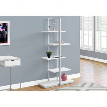 Bookshelf, Bookcase, Etagere, 5 Tier, 60h, Office, Bedroom, White Laminate, Metal, Contemporary, Modern