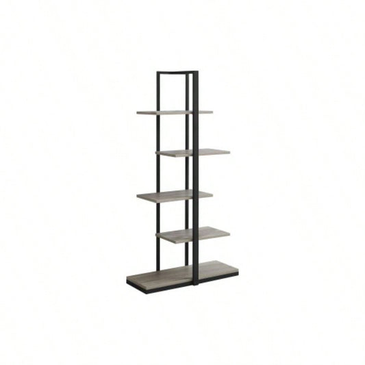 Bookshelf, Bookcase, Etagere, 5 Tier, 60h, Office, Bedroom, Brown Laminate, Black Metal, Contemporary, Modern